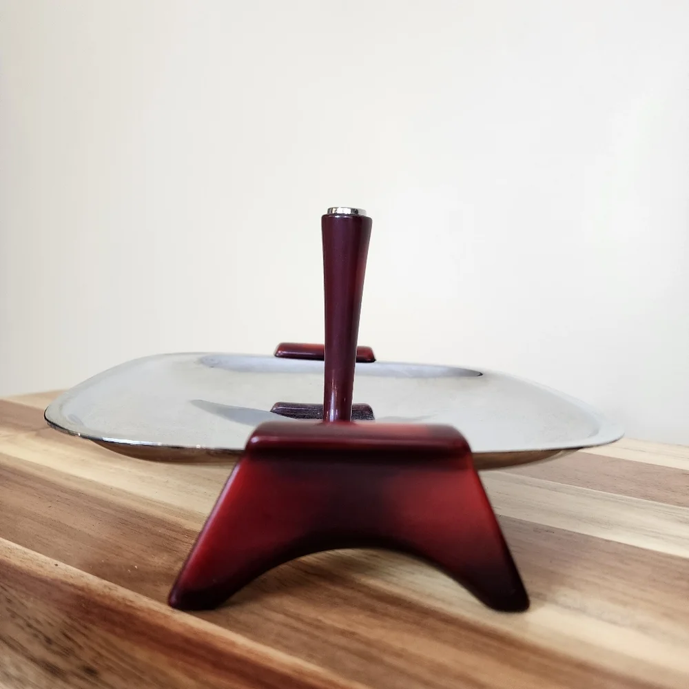 Vintage 60s Bakelite Serving Tray Square Dessert Tray - Picture 5 of 8